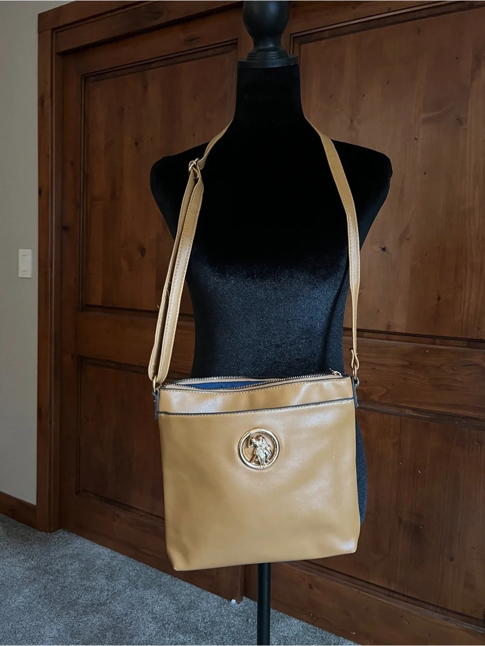 U.S. Polo Assn. Tan Crossbody Bag with Medallion Logo